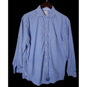 Brooks Brothers Men’s 16-33 Non-iron Dress Shirt Blue White Gingham Check Supima